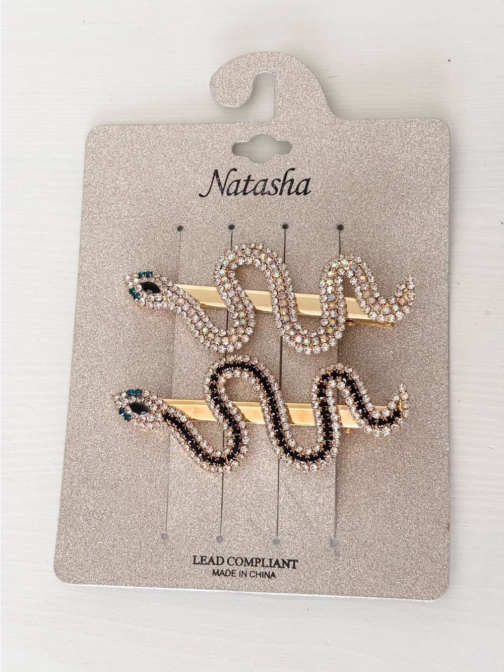 NATASHA Rhinestone Snake/ Serpent Hair Clips (2) NWT
